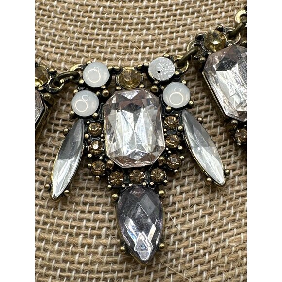 J Crew Necklace Shimmering Rhinestone Moonstone Chunky Gold Tone - Picture 9 of 9